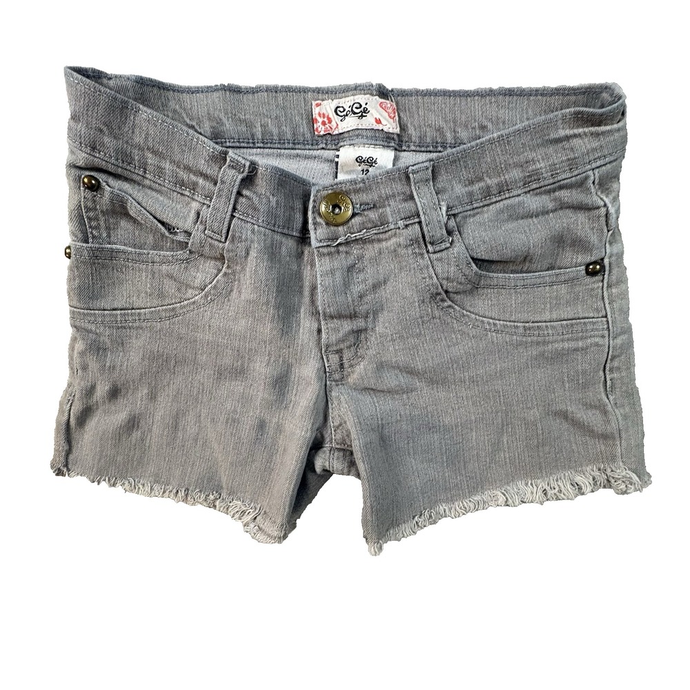 GeGe Girls 12 (27x3) Gray Distressed Frayed Cutoff Stretch Denim Shorts Y2K